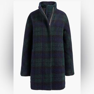 J.Crew Factory Bouclé City Coat in Black Watch Plaid